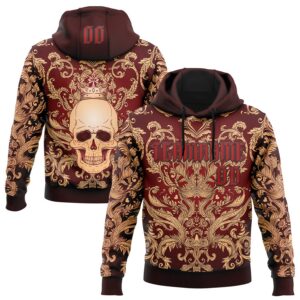 Custom Red Black 3D Skull Gothic Emperor Vintage Sports Pullover Sweatshirt Hoodie