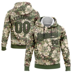 Custom Stitched Camo Olive-Black 3D Hawaii Palm Plant Sports Pullover Sweatshirt Salute To Service Hoodie