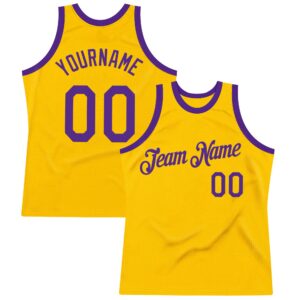 Custom Gold Purple Authentic Throwback Basketball Jersey