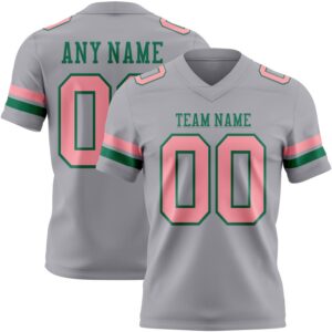 Custom Gray Medium Pink-Kelly Green Authentic Football Jersey