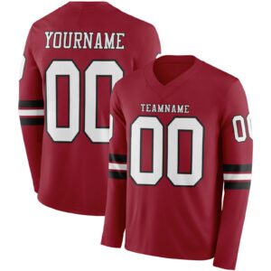 Custom Cardinal White-Black Long Sleeve Authentic Football Jersey